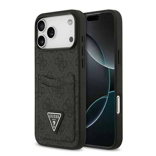 Guess для iPhone 17 Pro Max чехол PU 4G Double cardslot Triangle metal logo Hard Black