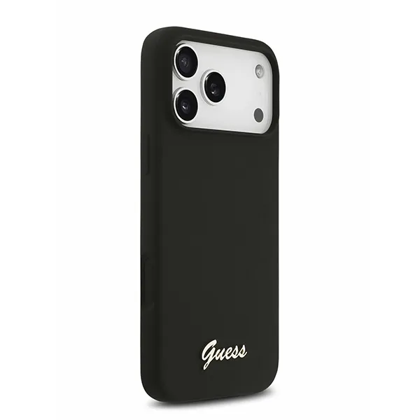 Guess для iPhone 17 Pro чехол Liquid silicone Gold metal logo & Camera Hard Black (MagSafe)
