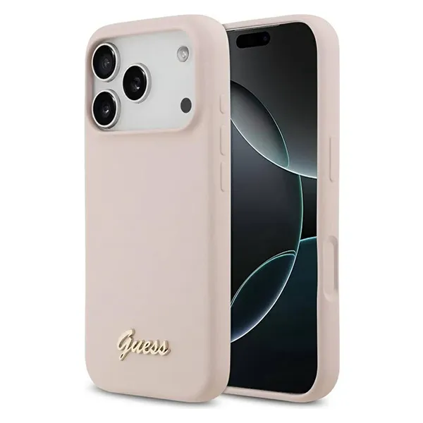 Guess для iPhone 17 Pro чехол Liquid silicone Gold metal logo & Camera Hard Pink (MagSafe)