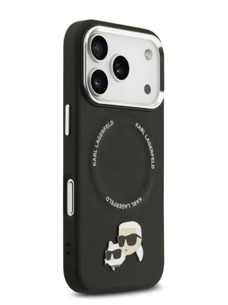 Lagerfeld для iPhone 17 Pro Max чехол PU NFT Karl & Choup heads Metal pin & Cam Hard Black (MagSafe)
