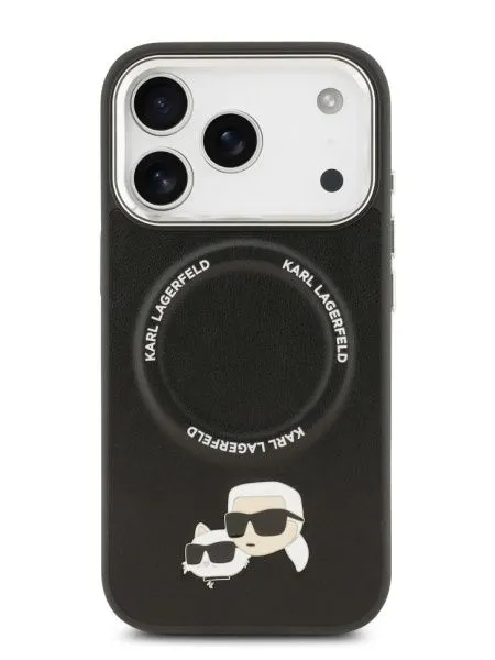 Lagerfeld для iPhone 17 Pro Max чехол PU NFT Karl & Choup heads Metal pin & Cam Hard Black (MagSafe)