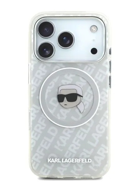 Lagerfeld для iPhone 17 Pro Max чехол IML Karl Head on logo Metal Cam Hard Grey (MagSafe)