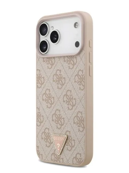 Guess для iPhone 17 Pro чехол PU 4G Triangle Diamond metal logo Hard Pink (MagSafe)