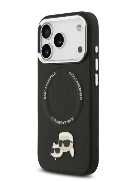 Lagerfeld для iPhone 17 Pro Max чехол PU NFT Karl & Choup heads Metal pin & Cam Hard Black (MagSafe)