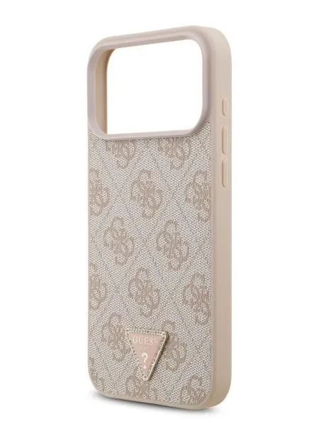 Guess для iPhone 17 Pro чехол PU 4G Triangle Diamond metal logo Hard Pink (MagSafe)