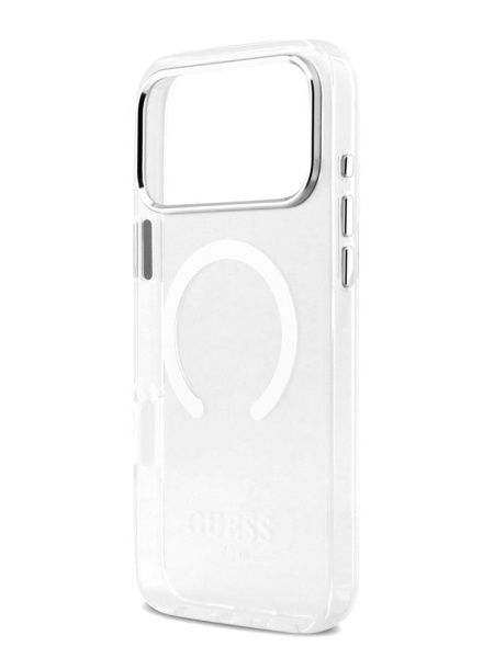 Guess для iPhone 17 Pro Max чехол IML Metal outline and Camera Hard Transparent/Silver (MagSafe)