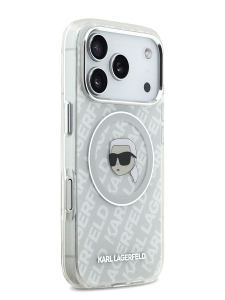 Lagerfeld для iPhone 17 Pro Max чехол IML Karl Head on logo Metal Cam Hard Grey (MagSafe)